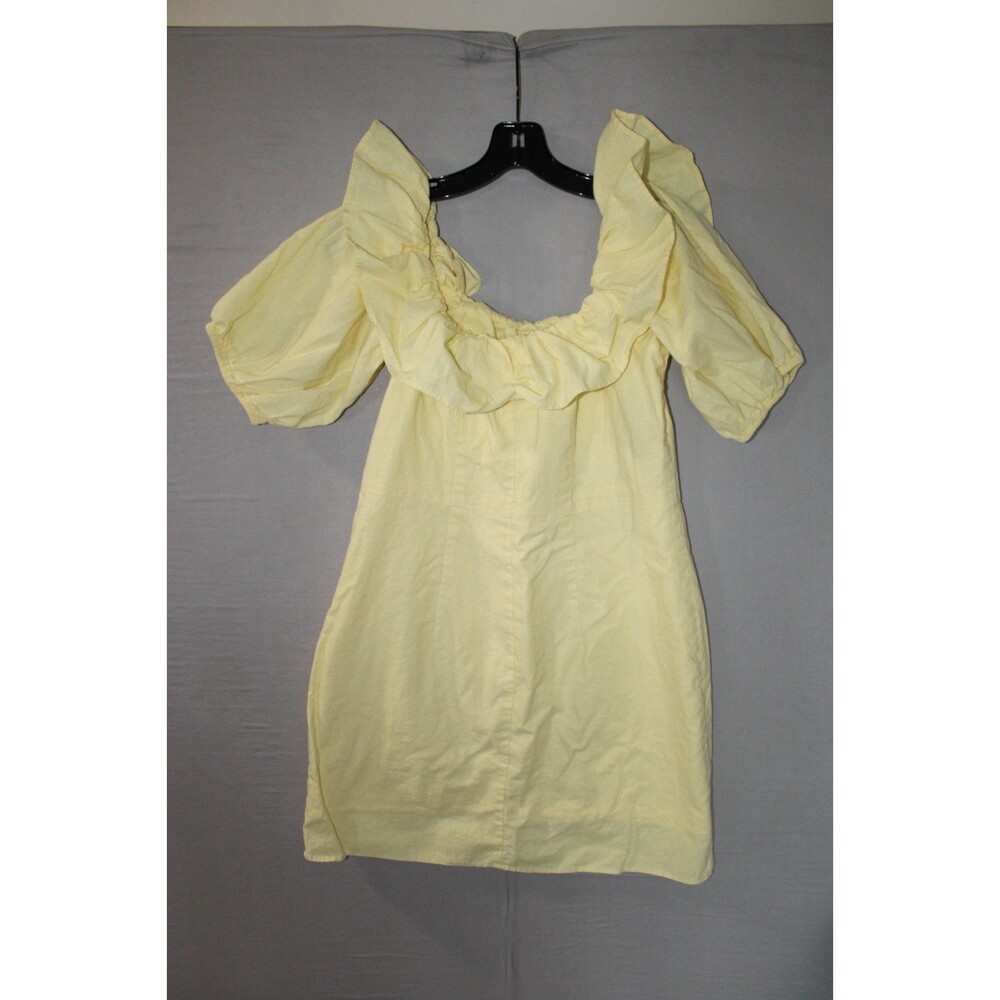 H&M Off-The-Shoulder Mini Dress Ruffle Collar Puff Sleeves Size Large Yellow - Picture 2 of 13